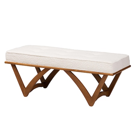 Baxton Studio Chenoa Japandi Cream Boucle Fabric and Walnut Brown Finished Wood Bench 233-13318-ZORO